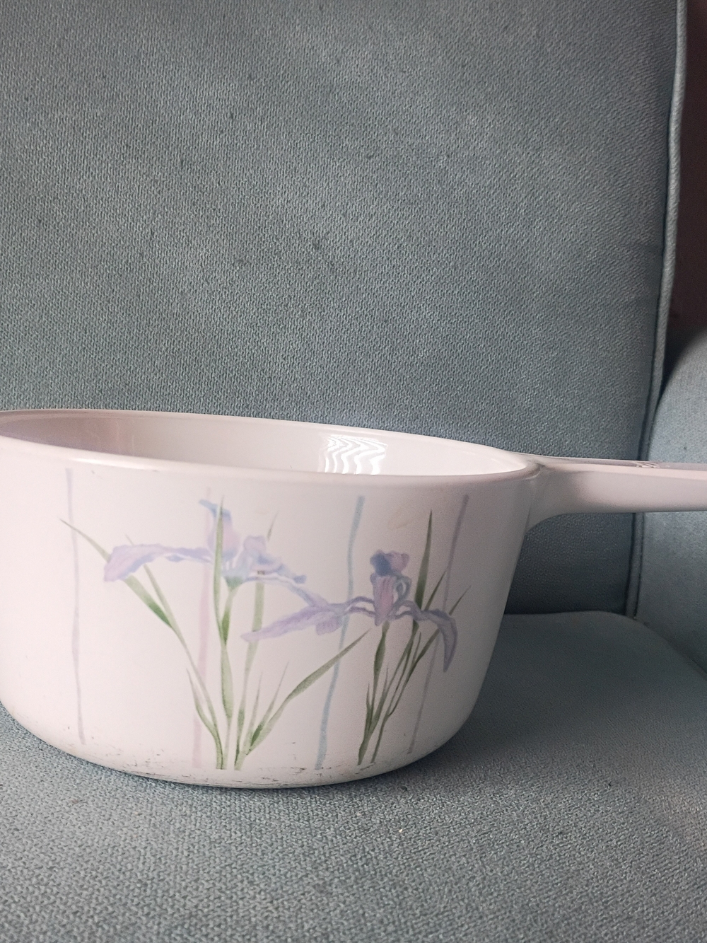 White Floral Ceramic Saucepan with Handle